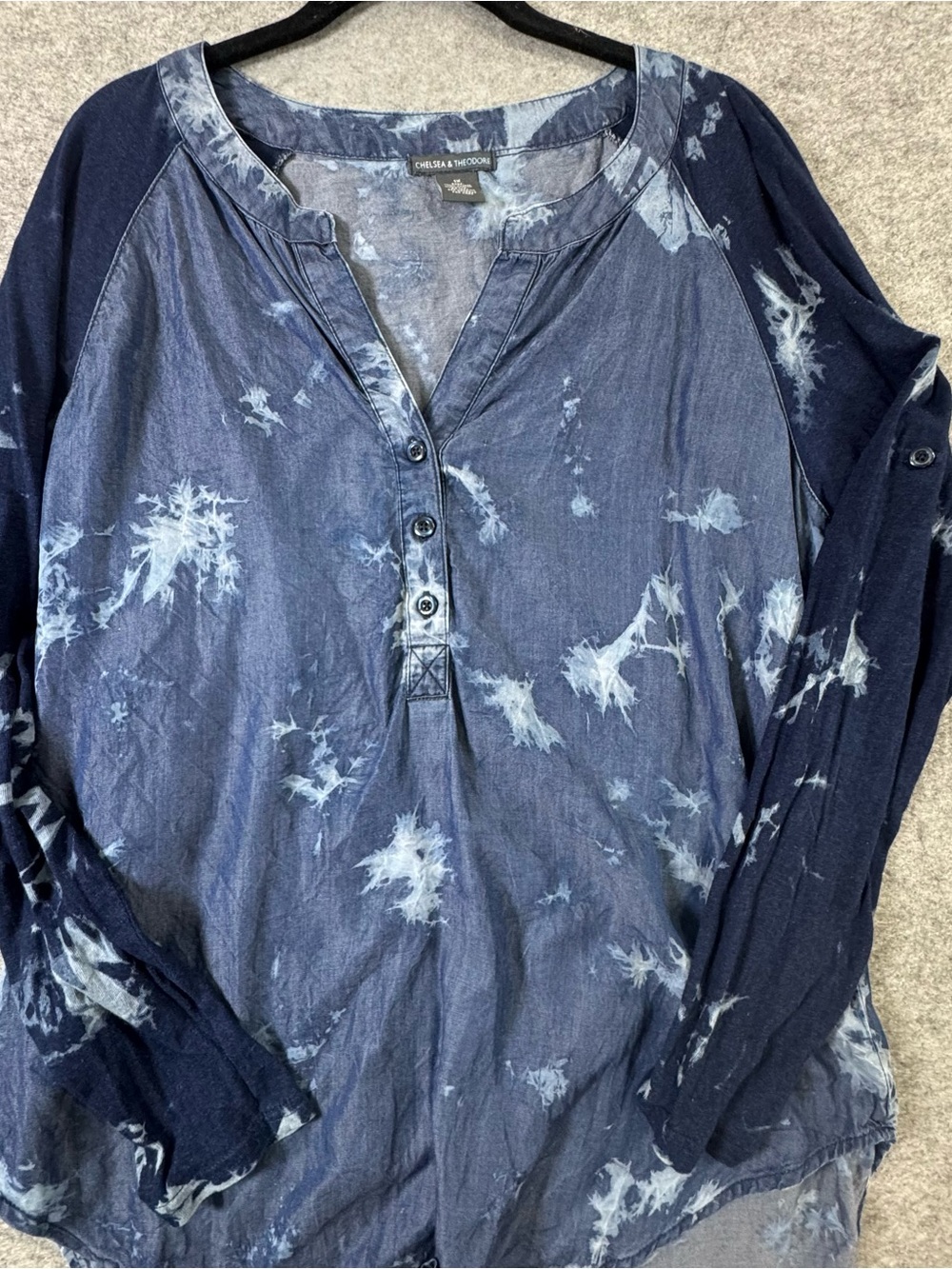Chelsea & Theodore Navy Tie-Dye Henley Long Sleeve Top